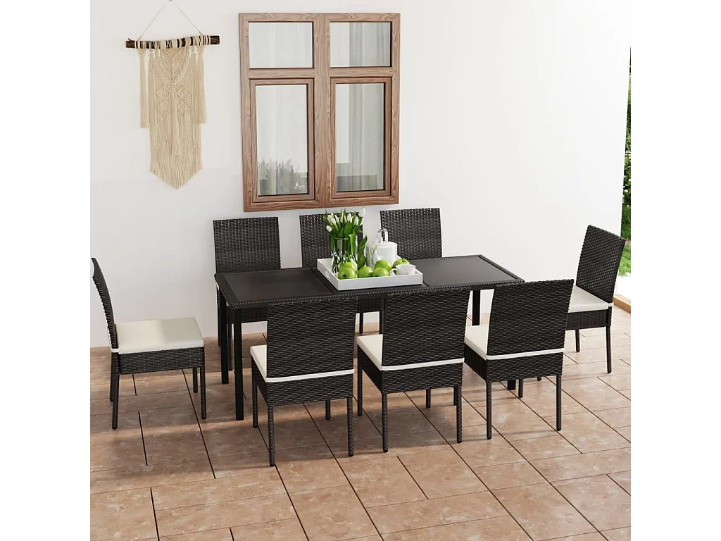 Ensemble à manger de jardin 9 pcs Résine tressée Noir