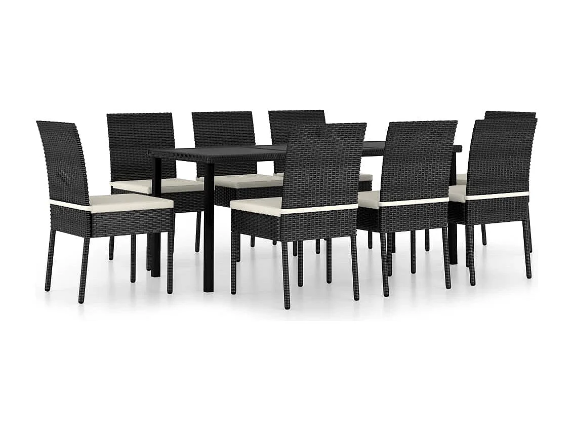 Ensemble à manger de jardin 9 pcs Résine tressée Noir