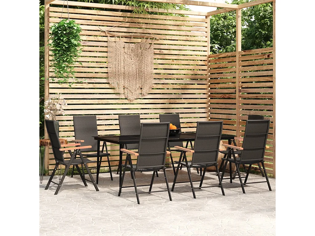 Set da Pranzo per Giardino 9 pz con Cuscini Nero