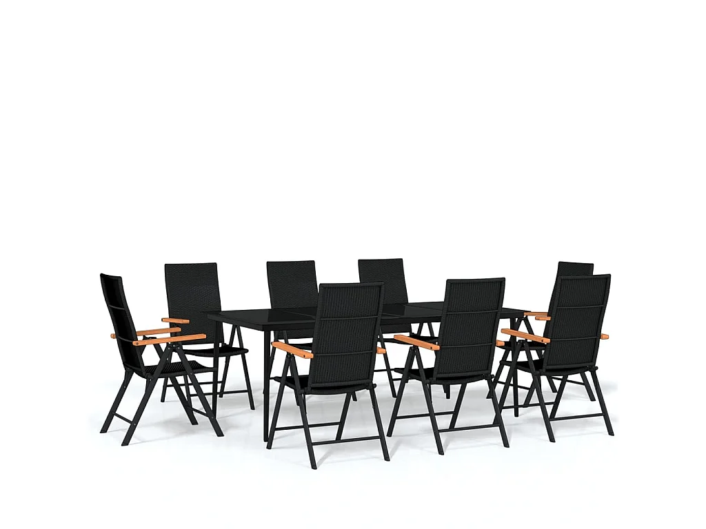 Set da Pranzo per Giardino 9 pz con Cuscini Nero