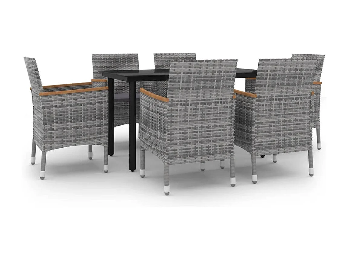 Ensemble à dîner de jardin coussins 7 pcs Résine tressée Verre