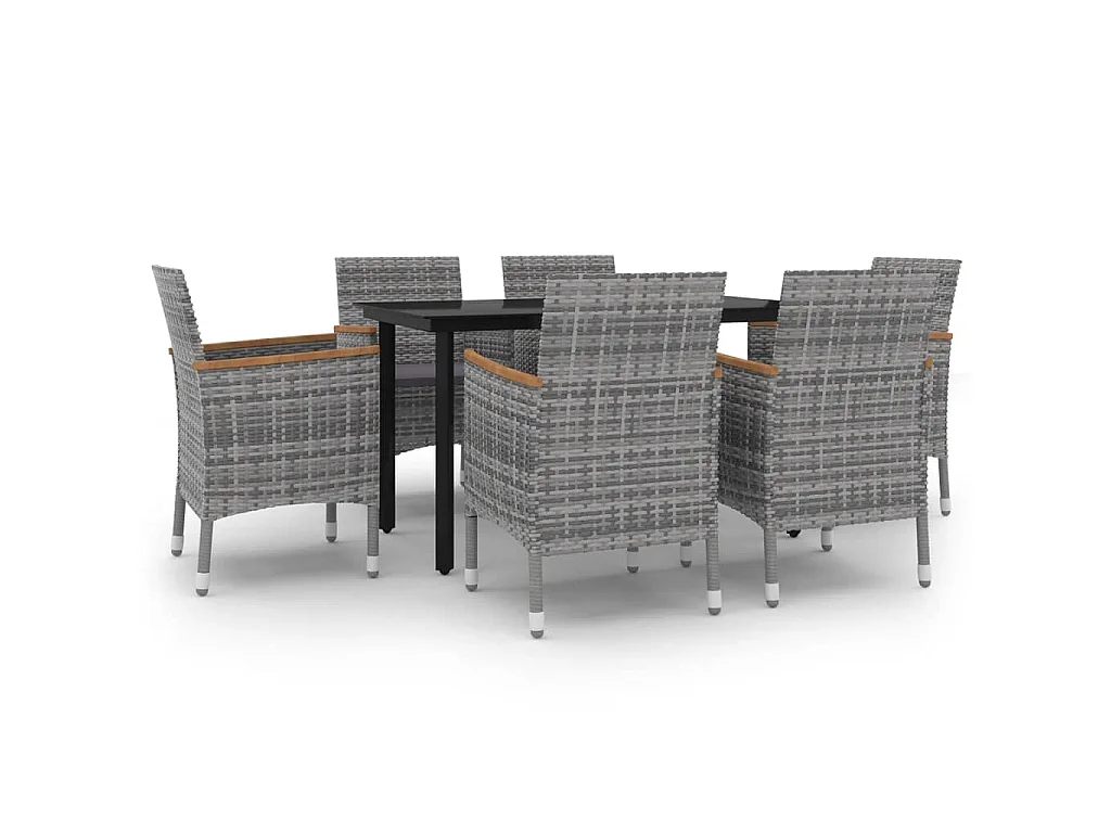 7-delige Tuinset met kussens poly rattan en glas