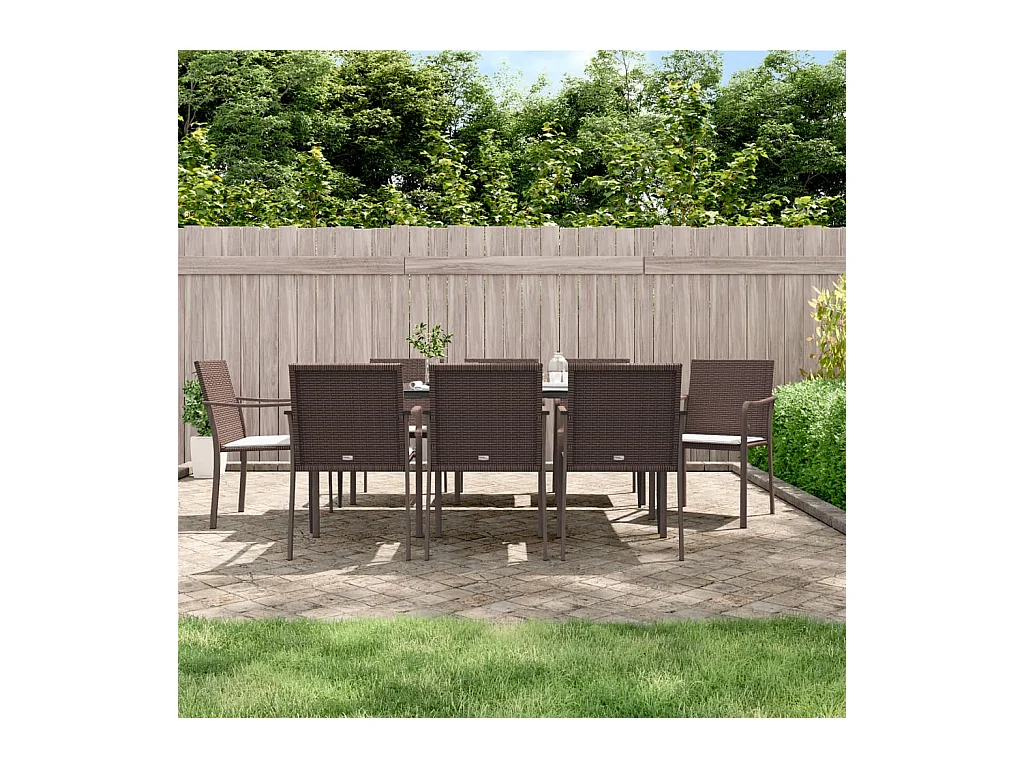 Ensemble à manger de jardin 9 pcs coussins résine tressée acier