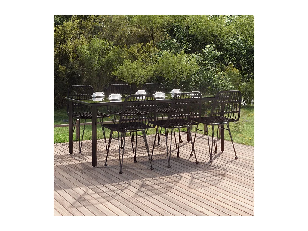 Ensemble à manger de jardin 7 pcs Noir Résine tressée