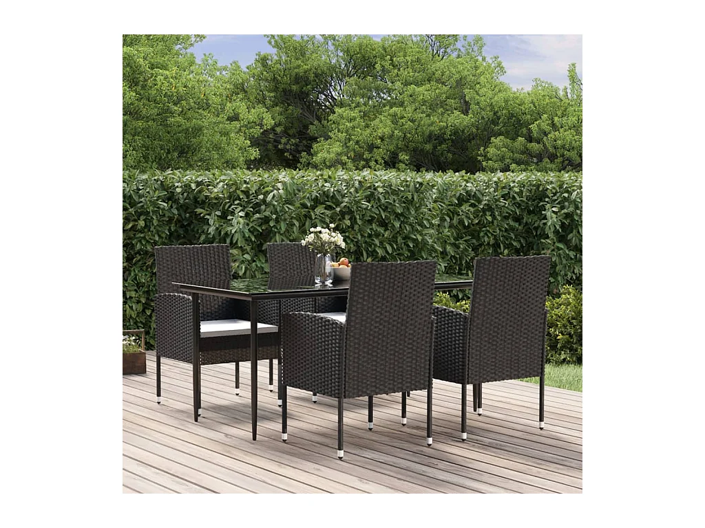 Ensemble à manger de jardin coussins 5pcs Noir Résine tressée