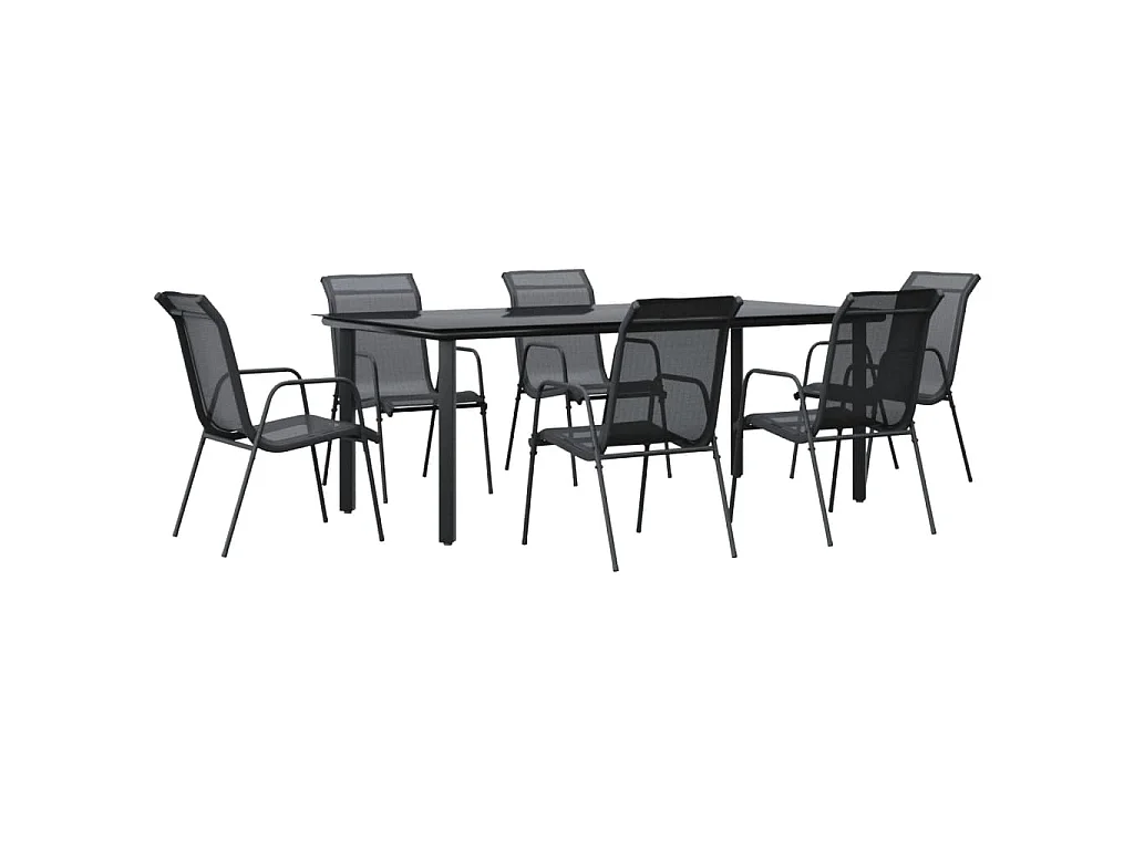 Ensemble à manger de jardin 7 pcs noir textilène et acier
