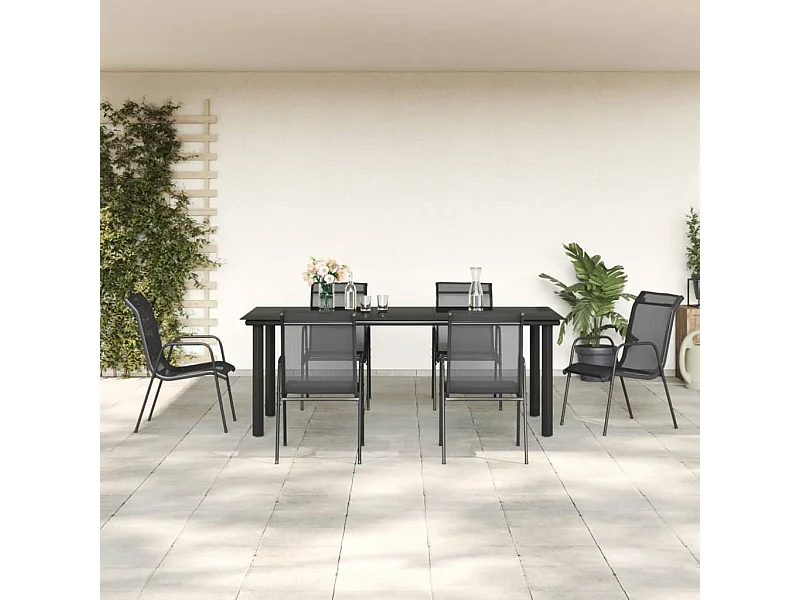 Ensemble à manger de jardin 7 pcs noir textilène et acier