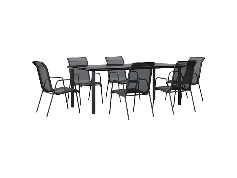 7-tlg. Garten-Essgruppe Schwarz Stahl und Textilene