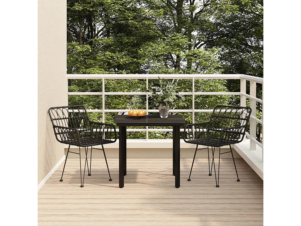 3-tlg. Garten-Essgruppe Schwarz Poly Rattan