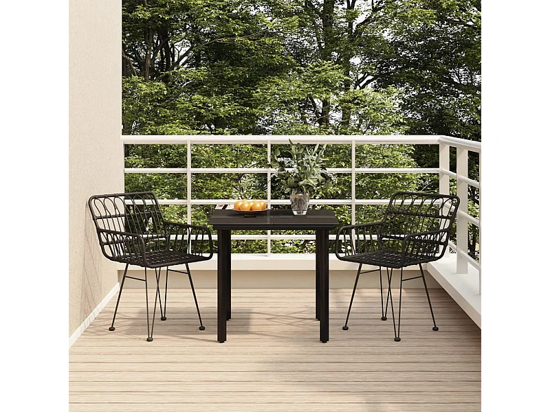 3-tlg. Garten-Essgruppe Schwarz Poly Rattan