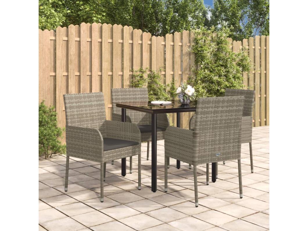 5-delige Tuinset met kussens poly rattan zwart en grijs