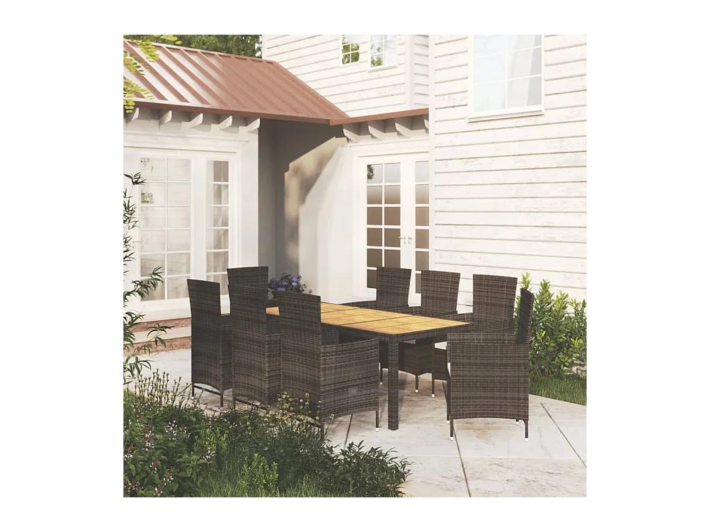 Set da Pranzo da Giardino 9 pz con Cuscini in Polyrattan Nero