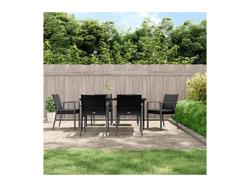 Ensemble à manger de jardin 7 pcs coussins résine tressée acier