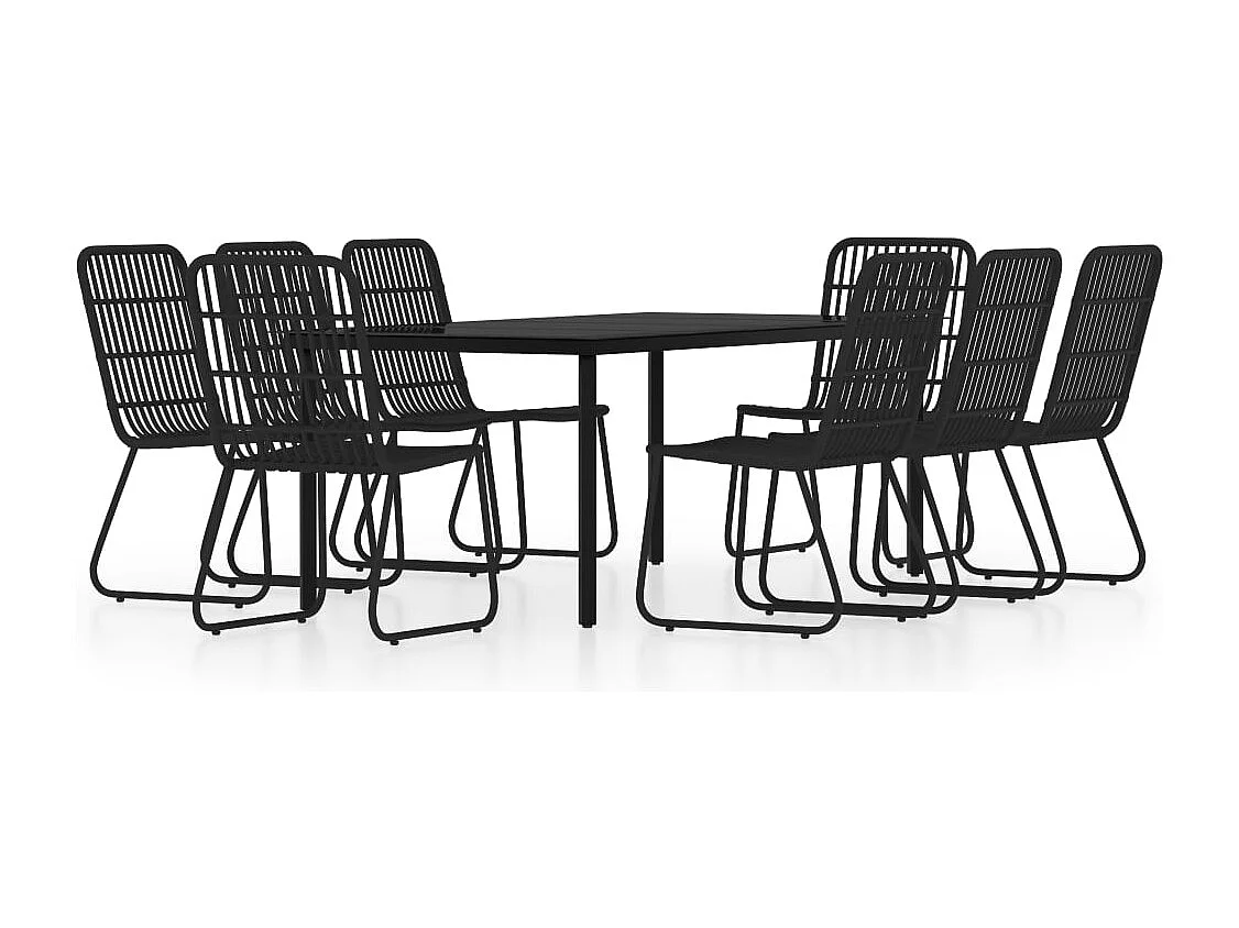 Set da Pranzo per Giardino 9 pz con Cuscini Nero