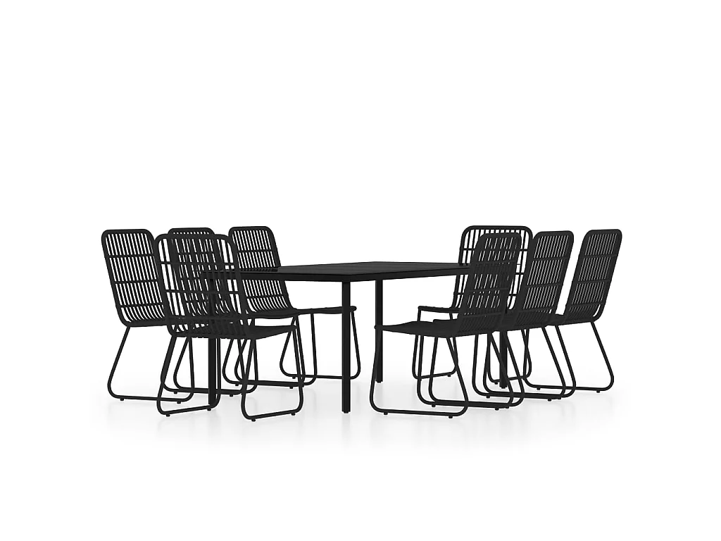 Set da Pranzo per Giardino 9 pz con Cuscini Nero