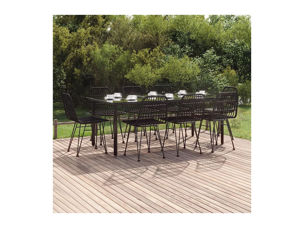 Ensemble à manger de jardin 9 pcs Noir Résine tressée