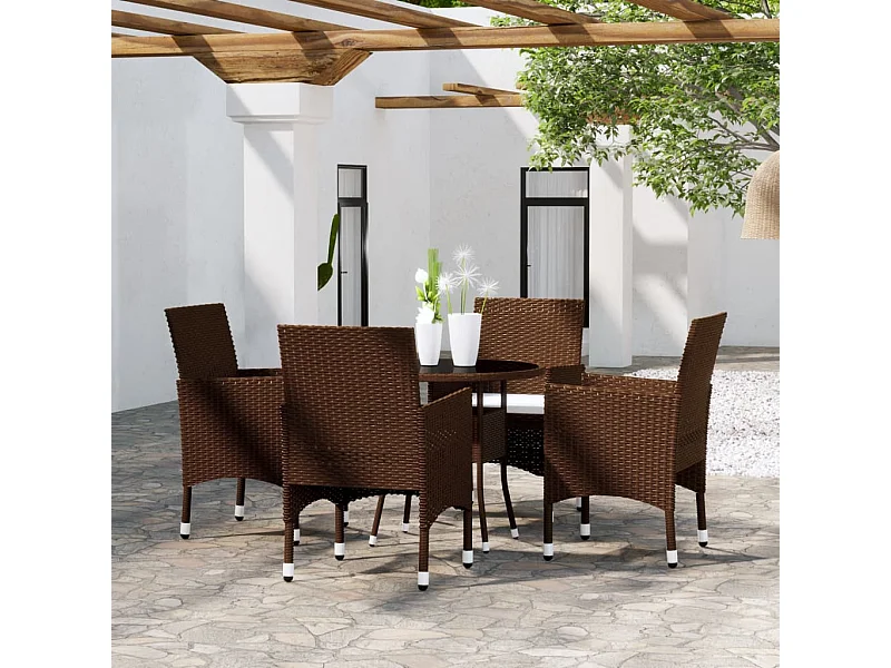 Ensemble à manger de jardin 5pcs Résine tressée Marron