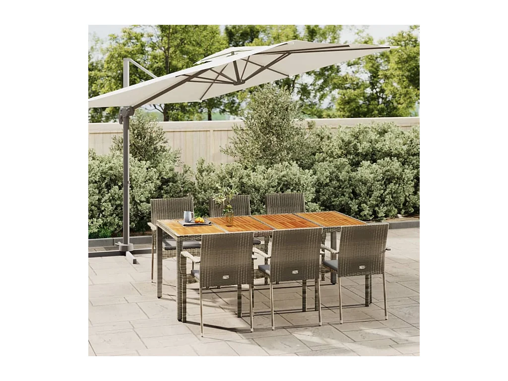 Ensemble à manger jardin et coussins 7 pcs gris rotin