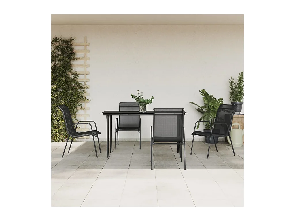 Set da Pranzo da Giardino 5 pz Nero in Acciaio e Textilene