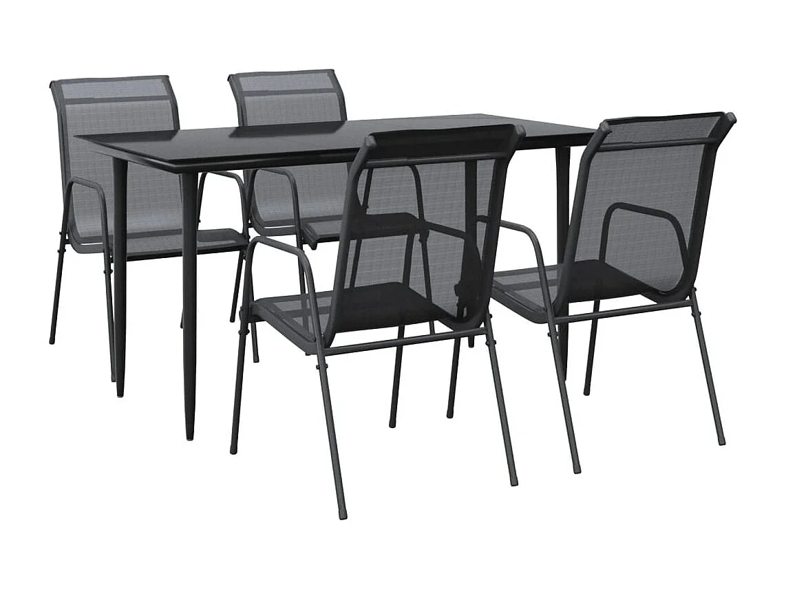 Ensemble à manger de jardin 5 pcs noir textilène et acier