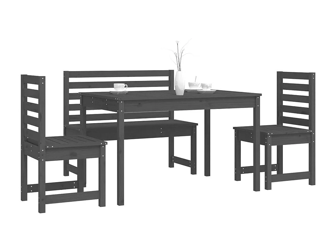 Ensemble à manger de jardin 4 pcs gris bois massif de pin