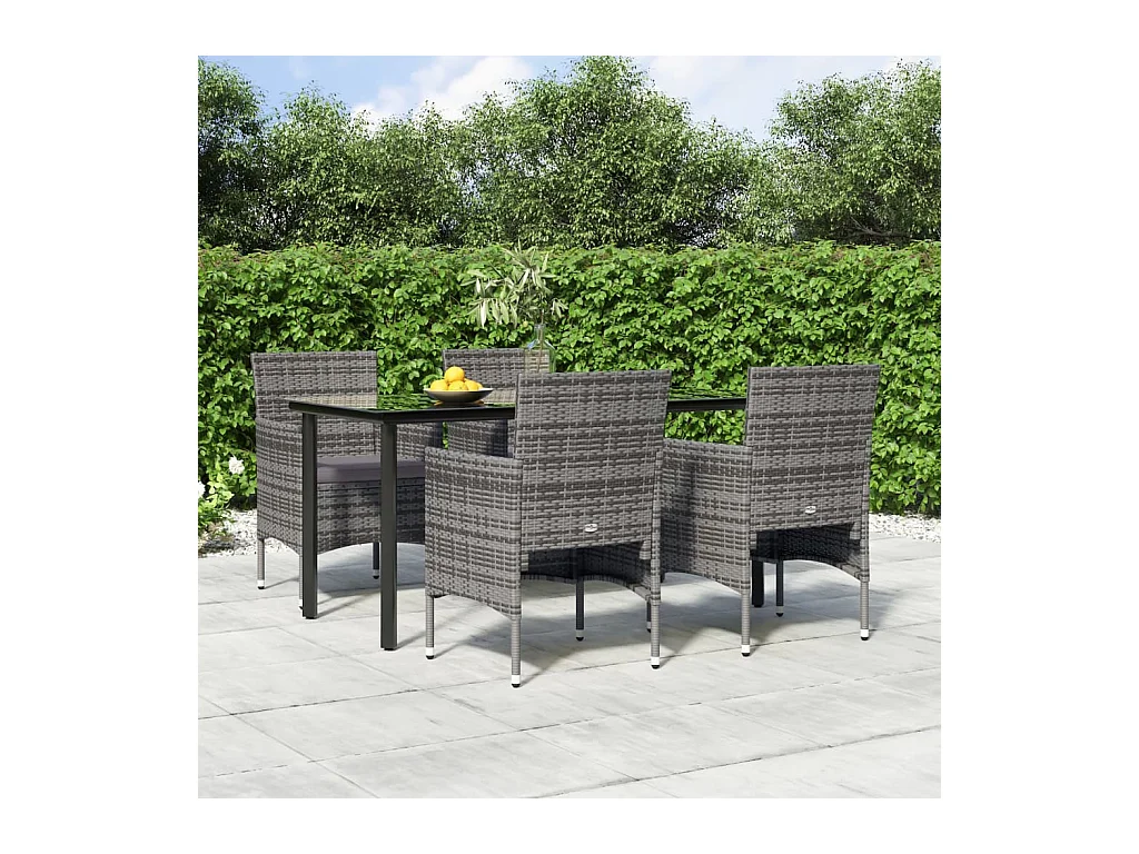 Ensemble à manger de jardin et coussins 5pcs Gris/noir