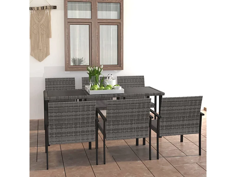 Ensemble à manger de jardin 7 pcs Résine tressée Gris