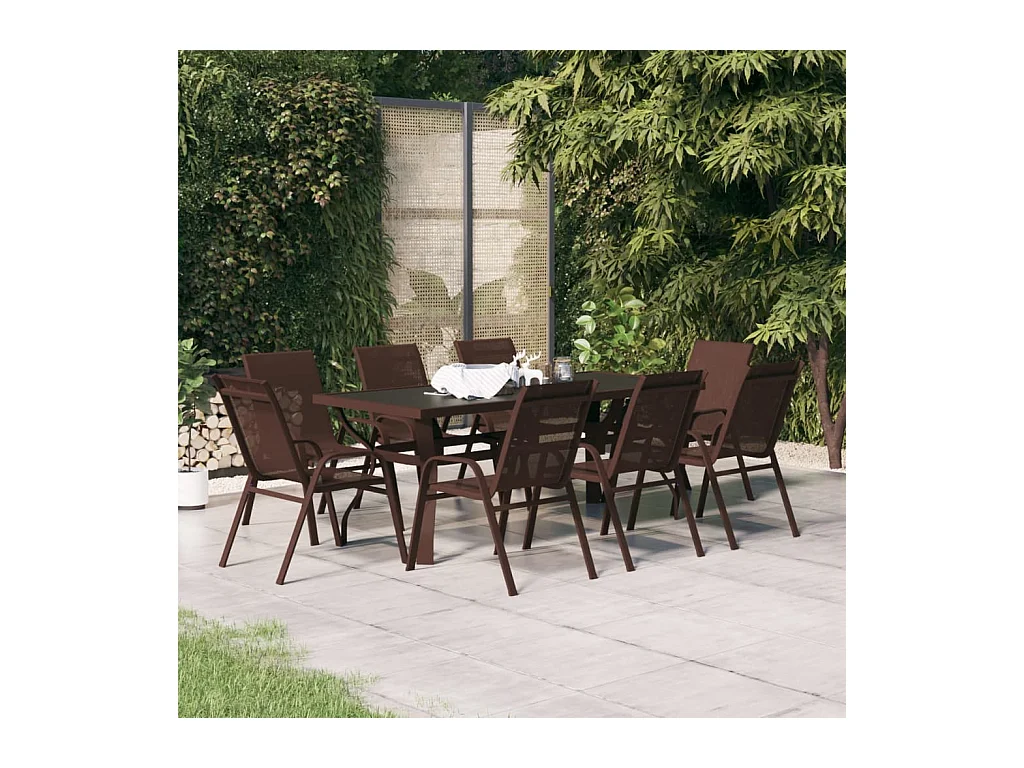 Ensemble à manger de jardin 9 pcs Marron et noir