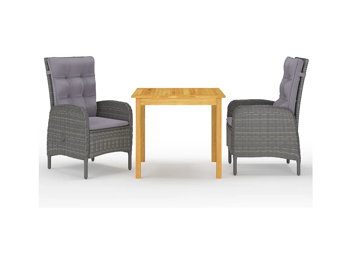 Ensemble à manger de jardin 3 pcs Gris
