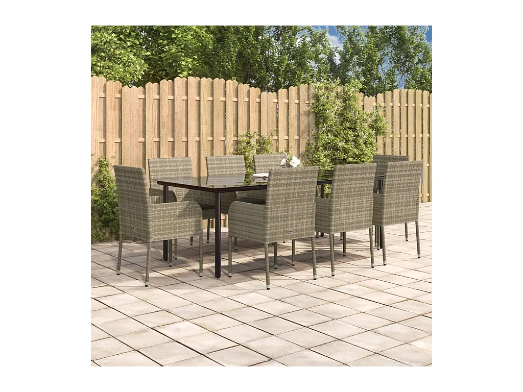 Ensemble à manger de jardin 9pcs et coussins noir et gris