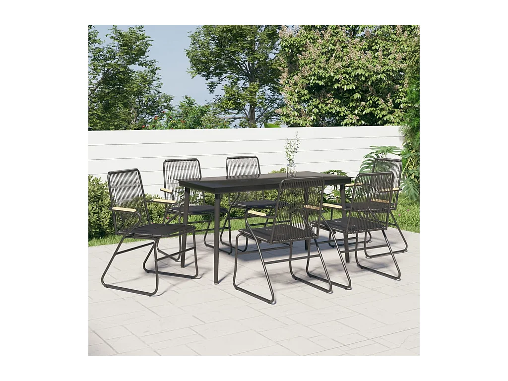 Ensemble à manger de jardin 7 pcs Noir Rotin PVC