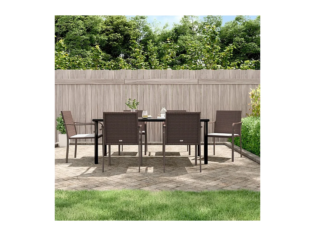 Ensemble à manger de jardin 7 pcs coussins résine tressée acier