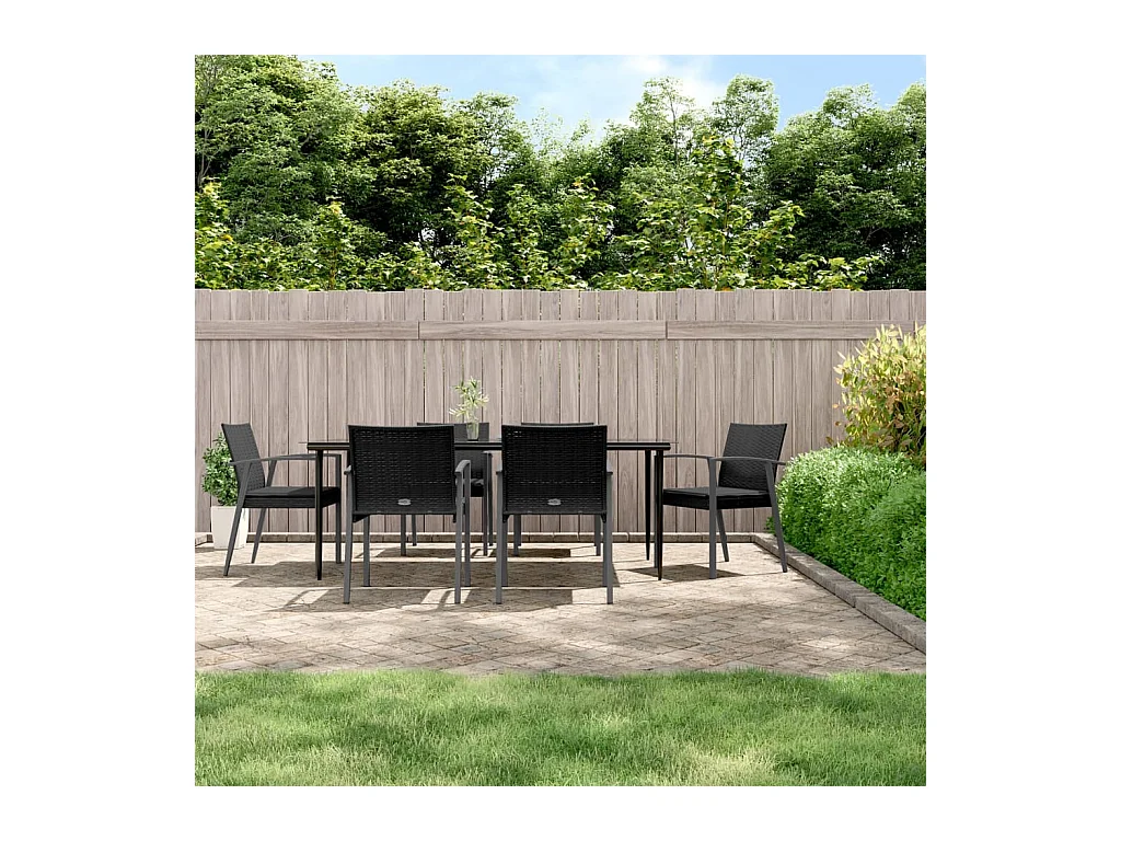 Ensemble à manger de jardin 7 pcs coussins résine tressée acier
