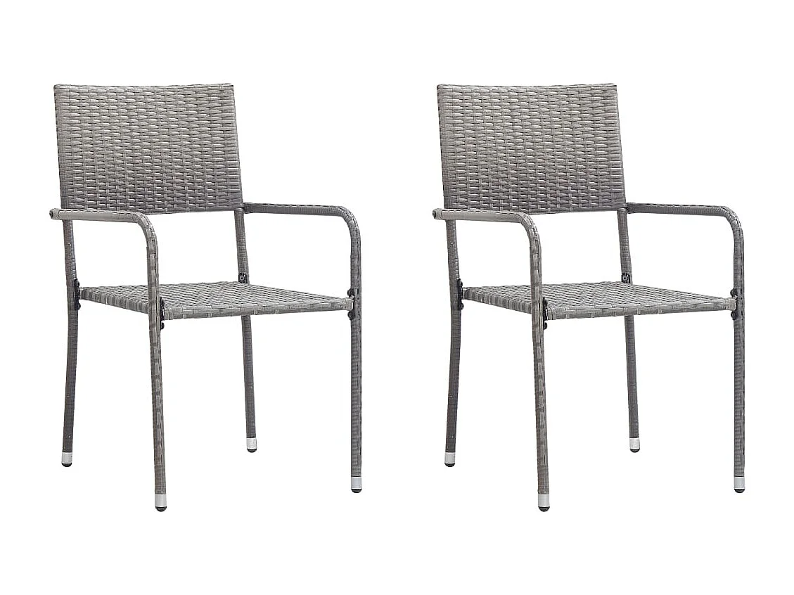 3-tlg. Garten-Essgruppe Grau und Schwarz Poly Rattan und Stahl