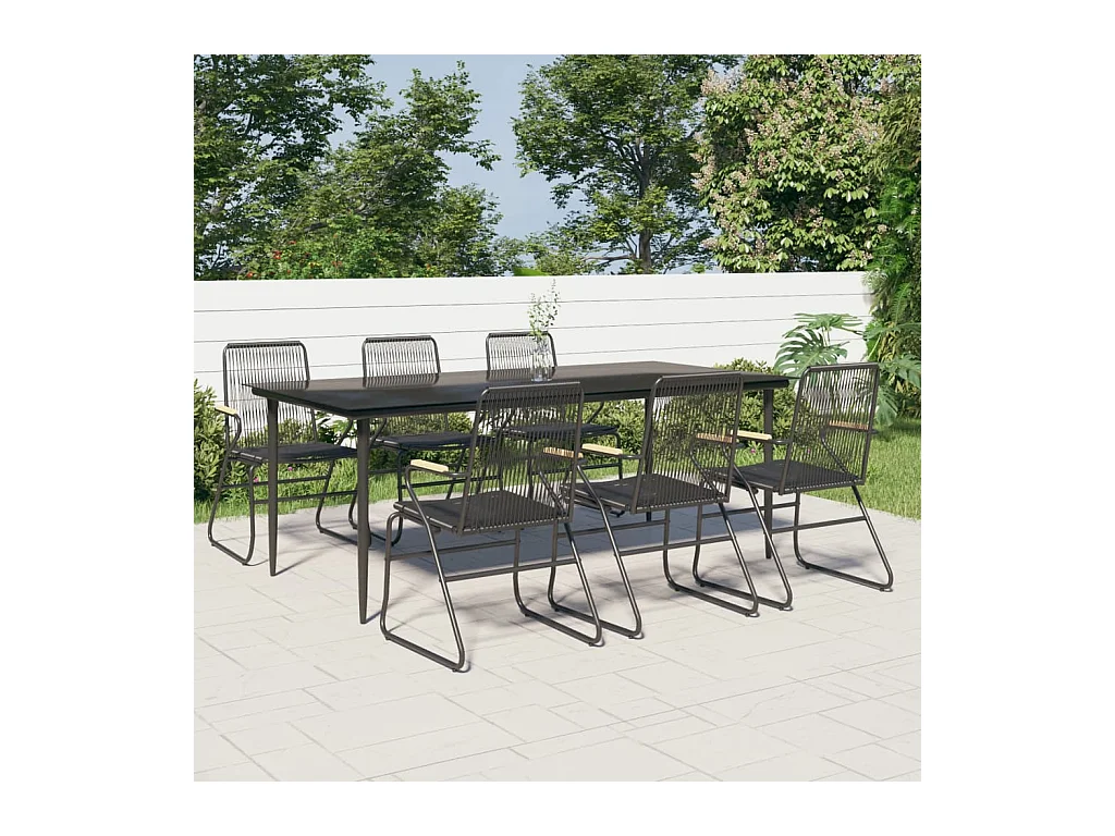 Ensemble à manger de jardin 7 pcs Noir Rotin PVC
