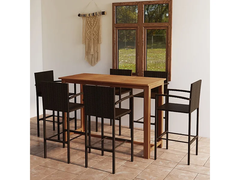Ensemble de bar de jardin 7 pcs Marron