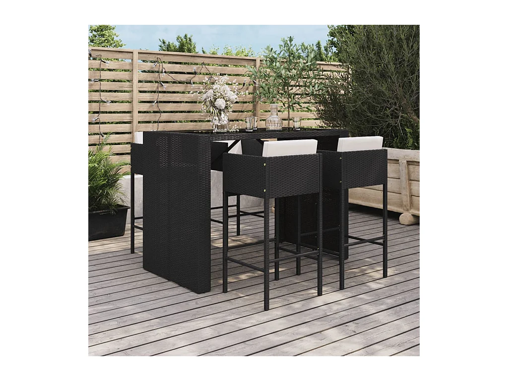 Ensemble de bar de jardin 5 pcs avec coussins noir poly rotin