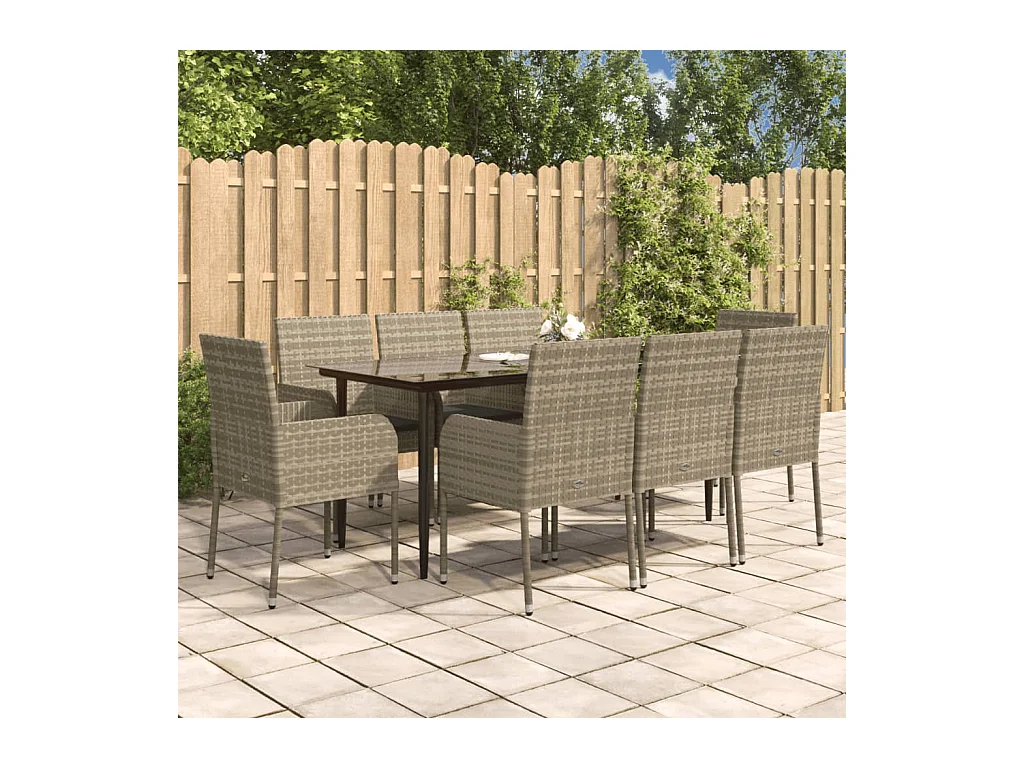 Ensemble à manger de jardin 9pcs et coussins noir et gris