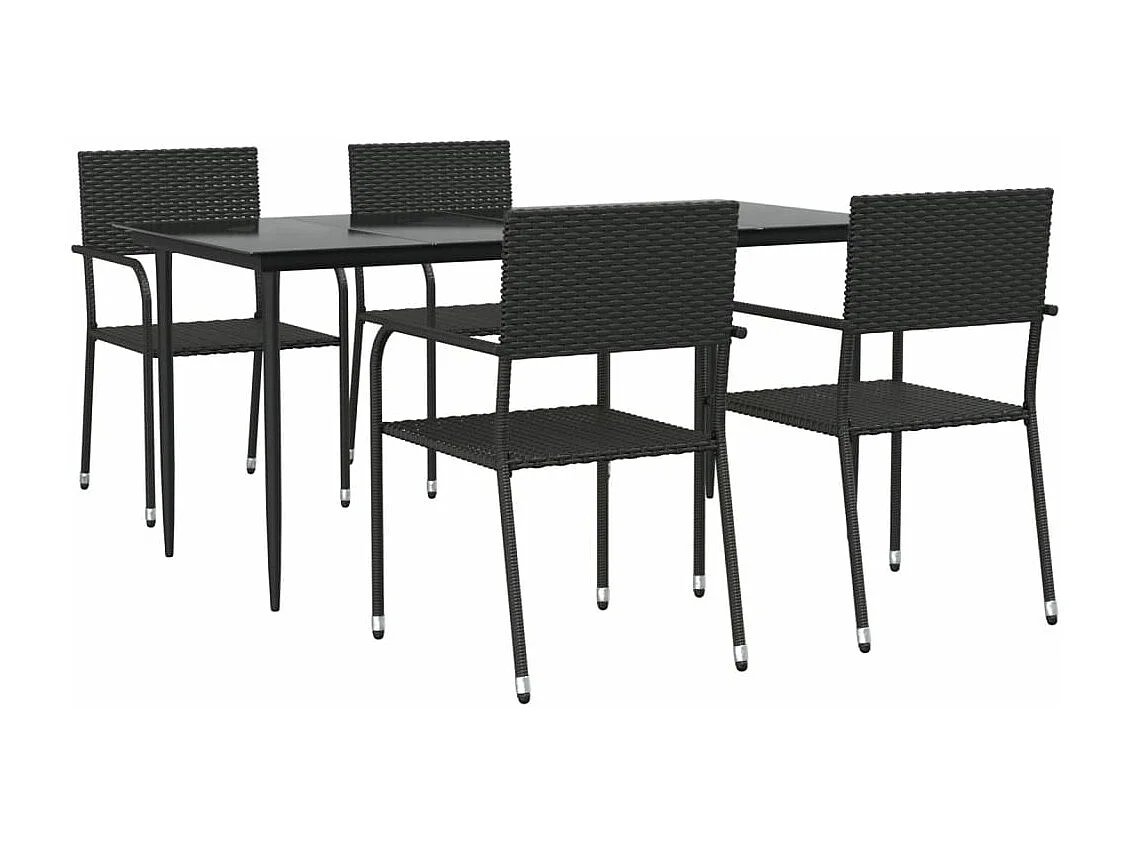 Set da Pranzo da Giardino 5 pz Nero in Polyrattan e Acciaio
