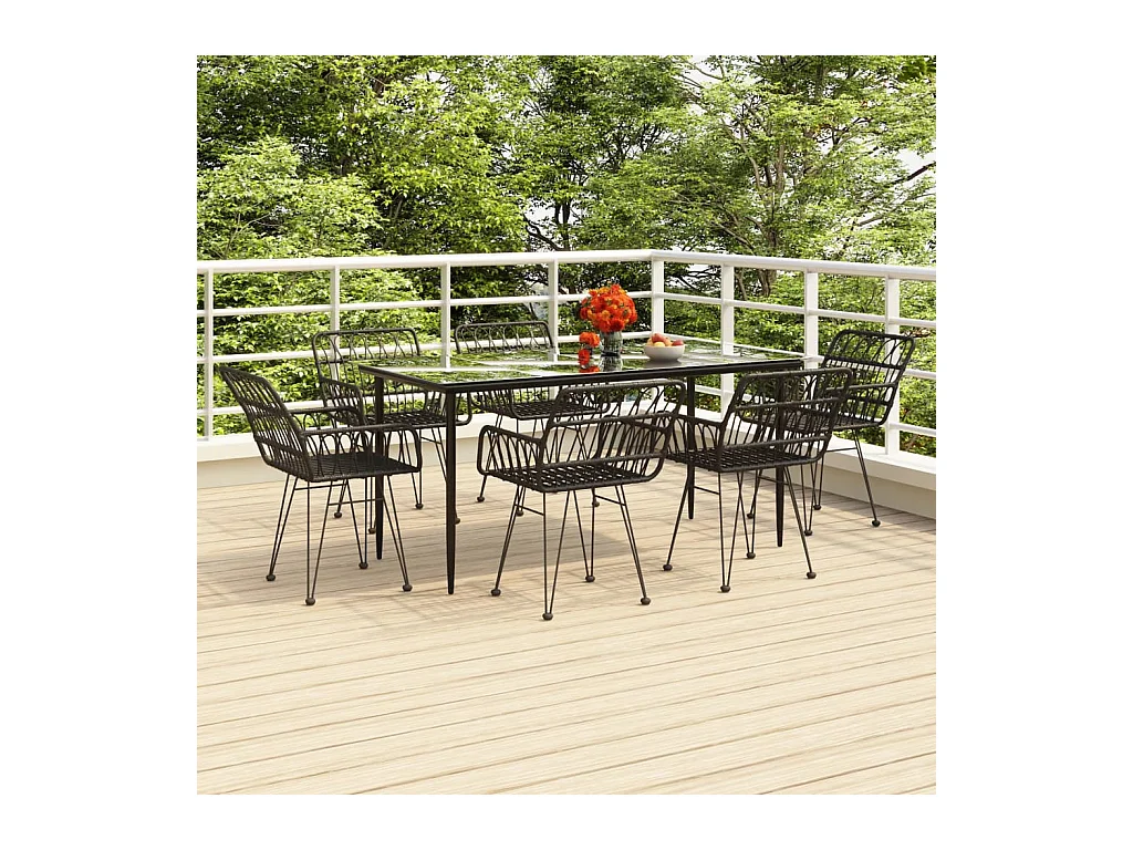 Ensemble à manger de jardin 7 pcs Noir Résine tressée