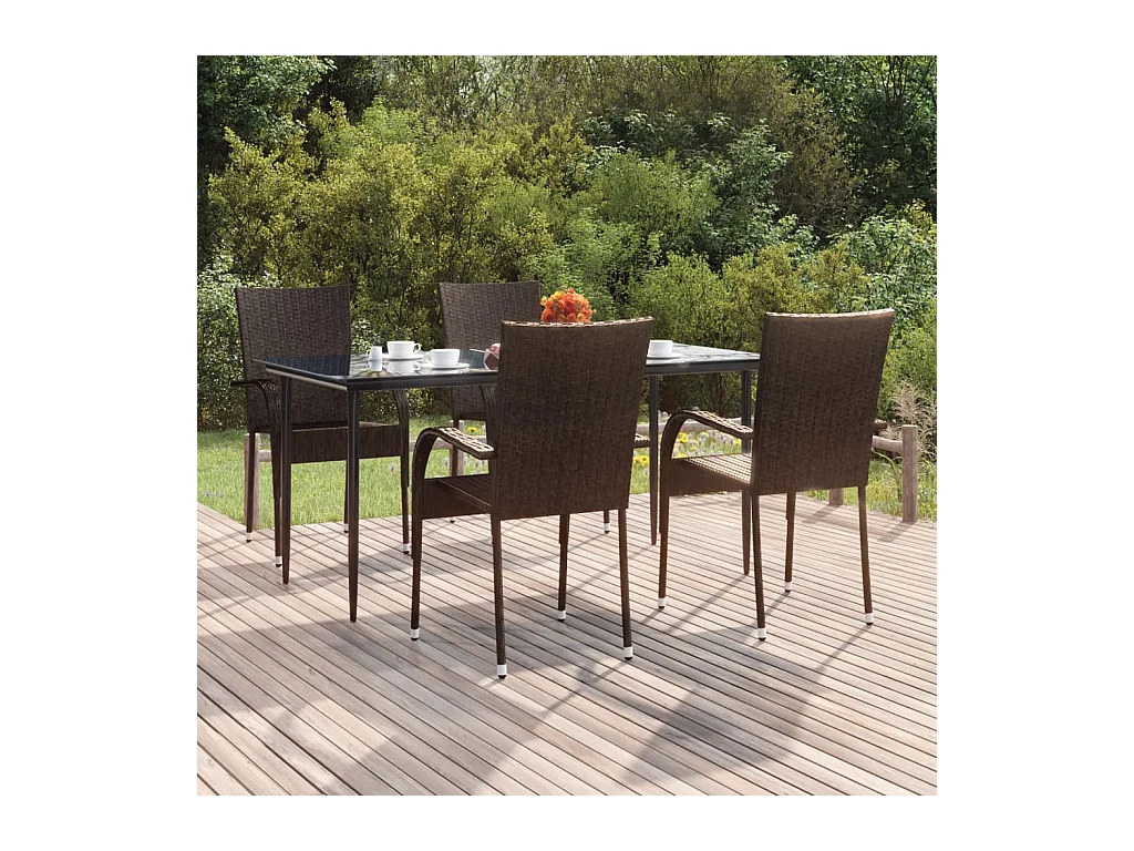Ensemble à manger de jardin 5 pcs Marron Résine tressée