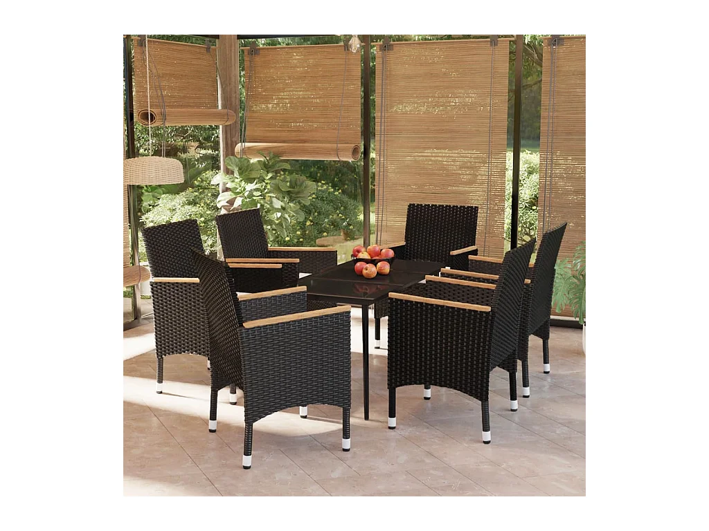 Ensemble à manger de jardin avec coussins 7 pcs Noir