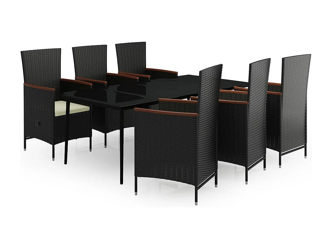 Set da Pranzo da Giardino 7 pz con Cuscini Nero
