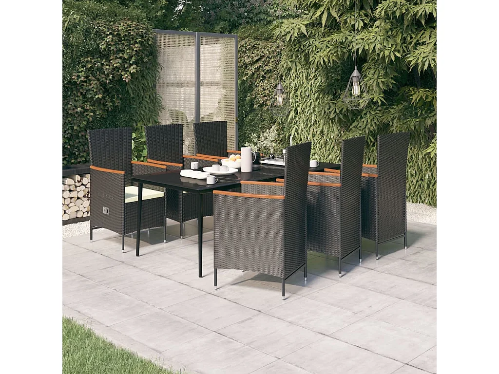 Ensemble à manger de jardin avec coussins 7 pcs Noir