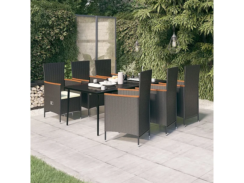 Ensemble à manger de jardin avec coussins 7 pcs Noir