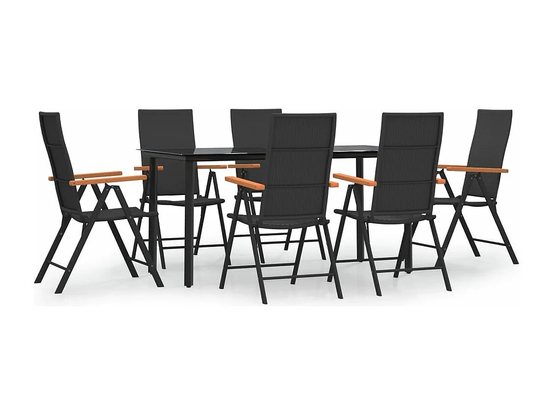 7-tlg. Garten-Essgruppe Schwarz und Braun Poly Rattan