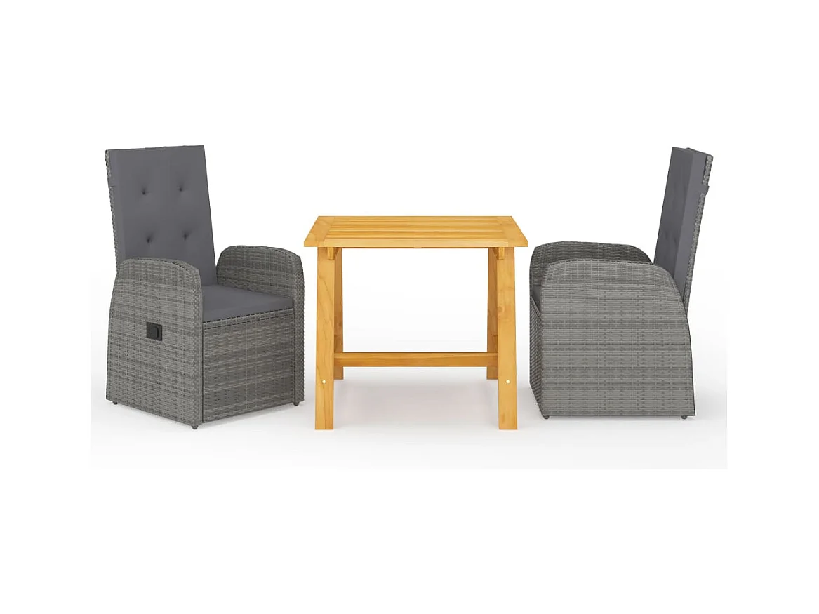 Ensemble à manger de jardin 3 pcs Gris