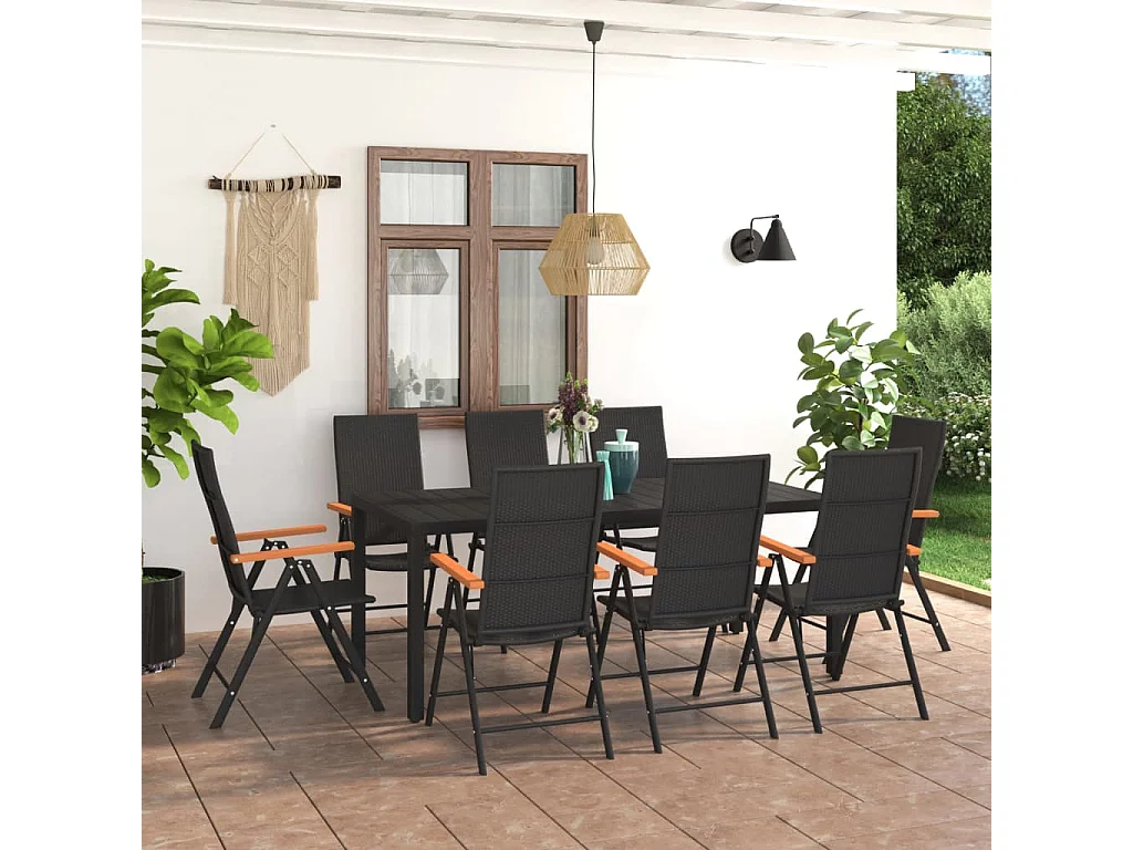 Ensemble à manger de jardin 9 pcs noir et marron