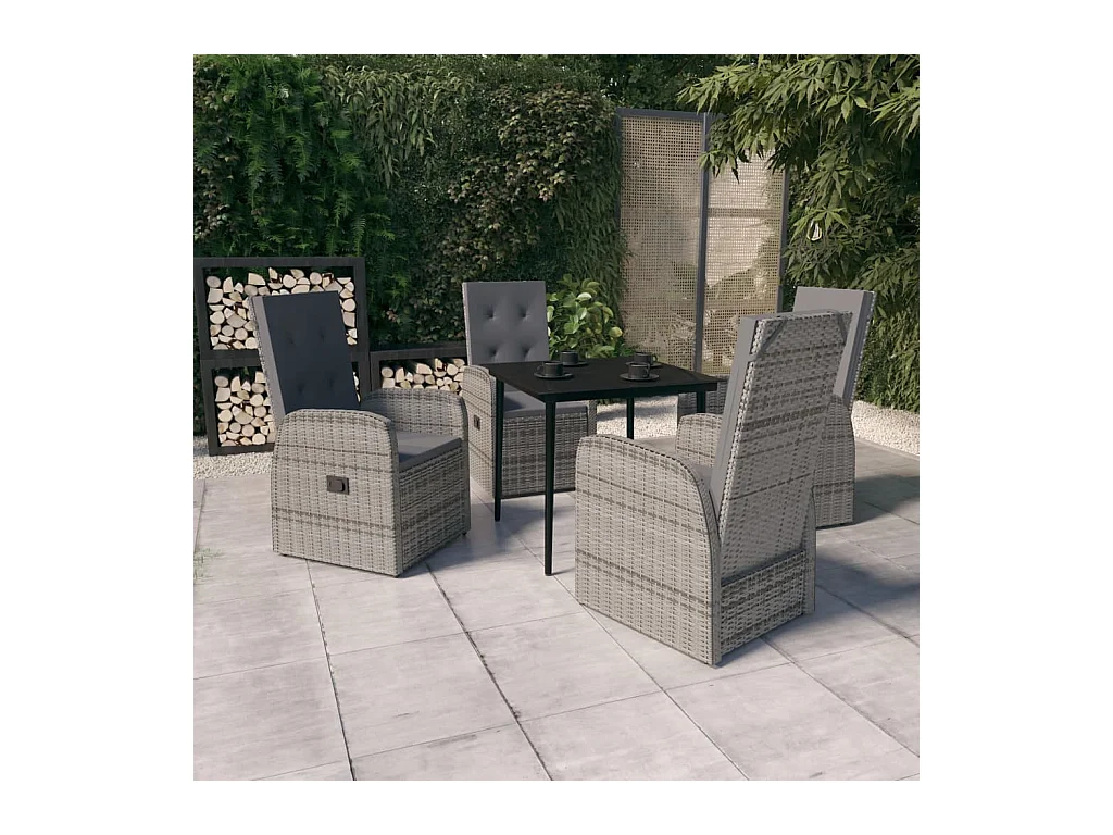 Ensemble à manger de jardin avec coussins 5 pcs Gris