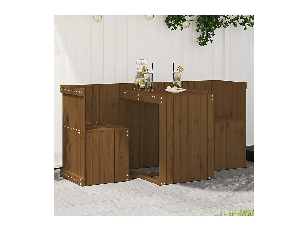 Set de balcon 2 places marron miel bois de pin massif